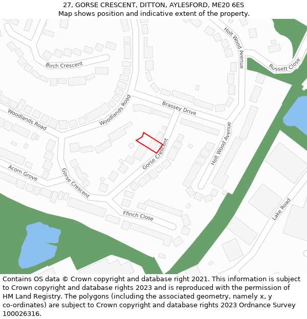 27, GORSE CRESCENT, DITTON, AYLESFORD, ME20 6ES: Location map and indicative extent of plot