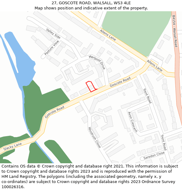 27, GOSCOTE ROAD, WALSALL, WS3 4LE: Location map and indicative extent of plot