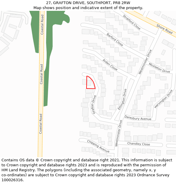 27, GRAFTON DRIVE, SOUTHPORT, PR8 2RW: Location map and indicative extent of plot