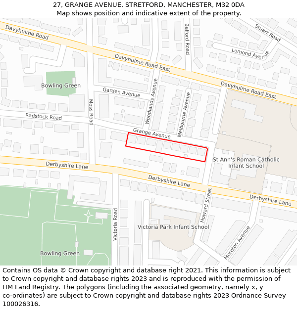 27, GRANGE AVENUE, STRETFORD, MANCHESTER, M32 0DA: Location map and indicative extent of plot