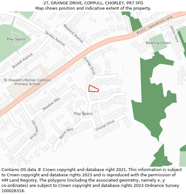 27, GRANGE DRIVE, COPPULL, CHORLEY, PR7 5FG: Location map and indicative extent of plot