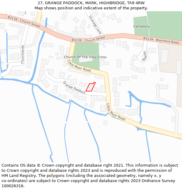 27, GRANGE PADDOCK, MARK, HIGHBRIDGE, TA9 4RW: Location map and indicative extent of plot