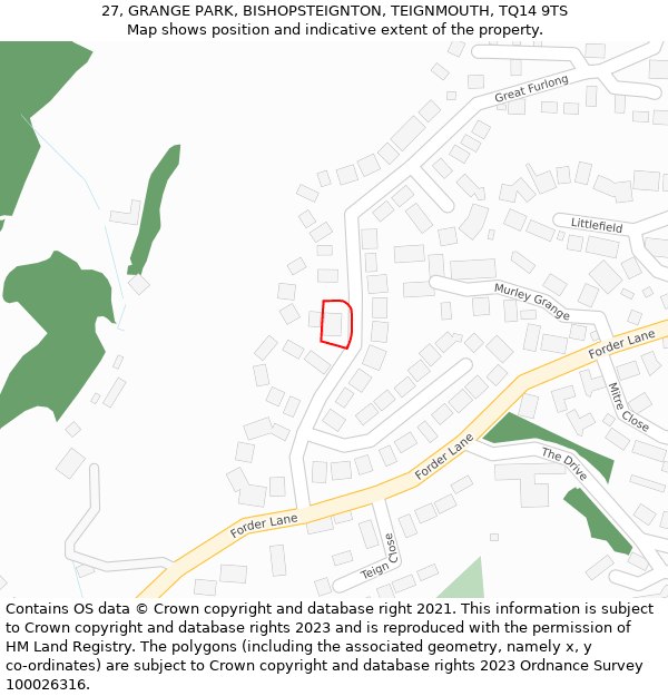 27, GRANGE PARK, BISHOPSTEIGNTON, TEIGNMOUTH, TQ14 9TS: Location map and indicative extent of plot