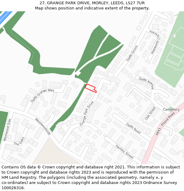 27, GRANGE PARK DRIVE, MORLEY, LEEDS, LS27 7UR: Location map and indicative extent of plot