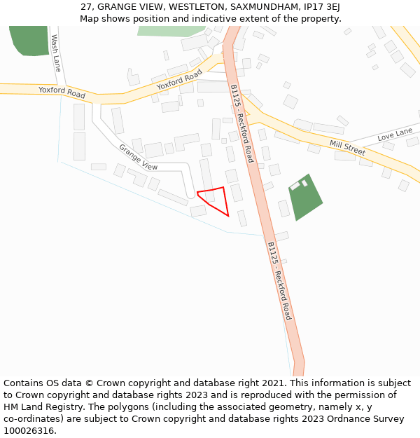 27, GRANGE VIEW, WESTLETON, SAXMUNDHAM, IP17 3EJ: Location map and indicative extent of plot