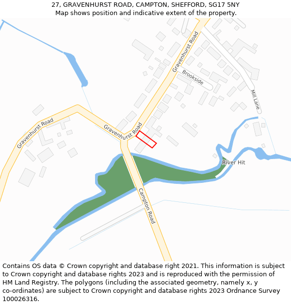 27, GRAVENHURST ROAD, CAMPTON, SHEFFORD, SG17 5NY: Location map and indicative extent of plot