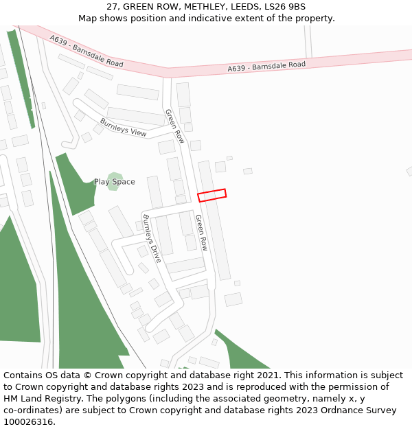 27, GREEN ROW, METHLEY, LEEDS, LS26 9BS: Location map and indicative extent of plot
