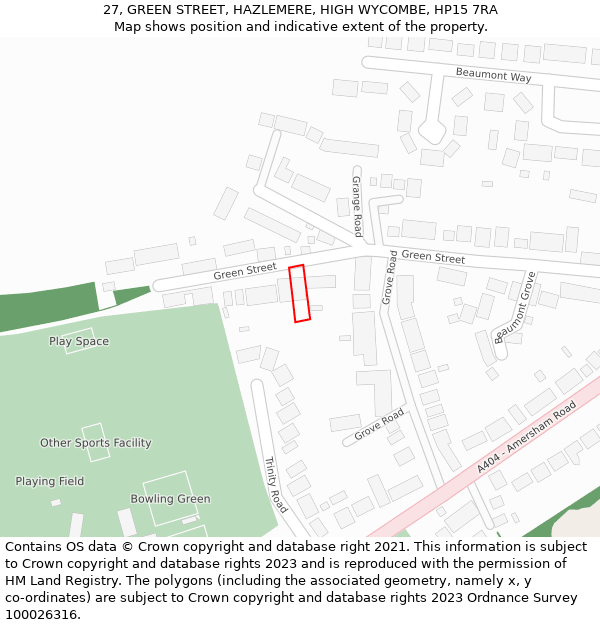 27, GREEN STREET, HAZLEMERE, HIGH WYCOMBE, HP15 7RA: Location map and indicative extent of plot