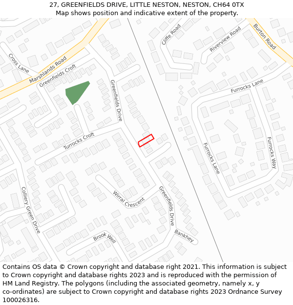 27, GREENFIELDS DRIVE, LITTLE NESTON, NESTON, CH64 0TX: Location map and indicative extent of plot