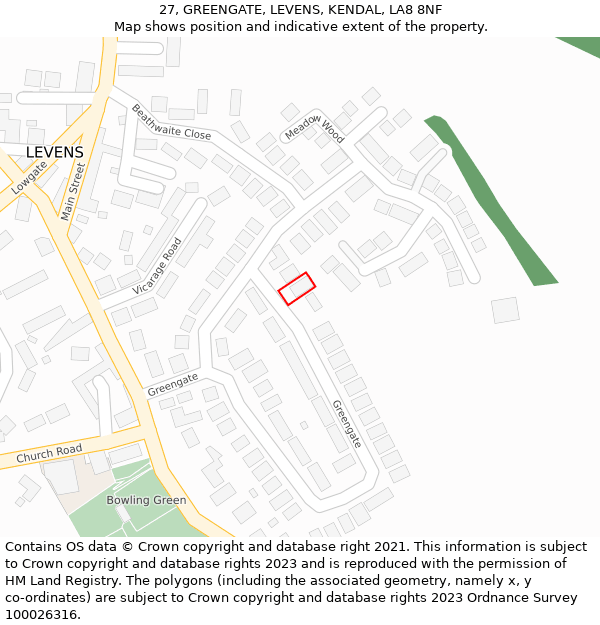 27, GREENGATE, LEVENS, KENDAL, LA8 8NF: Location map and indicative extent of plot