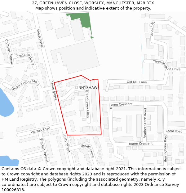 27, GREENHAVEN CLOSE, WORSLEY, MANCHESTER, M28 3TX: Location map and indicative extent of plot