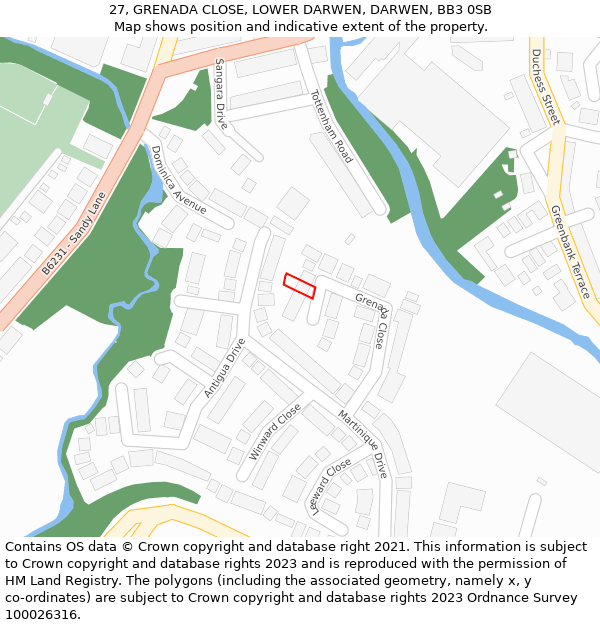 27, GRENADA CLOSE, LOWER DARWEN, DARWEN, BB3 0SB: Location map and indicative extent of plot