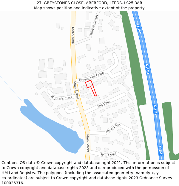 27, GREYSTONES CLOSE, ABERFORD, LEEDS, LS25 3AR: Location map and indicative extent of plot