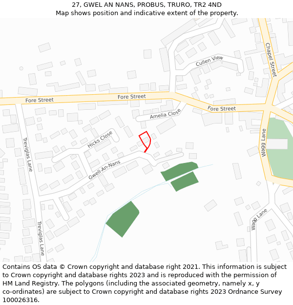 27, GWEL AN NANS, PROBUS, TRURO, TR2 4ND: Location map and indicative extent of plot