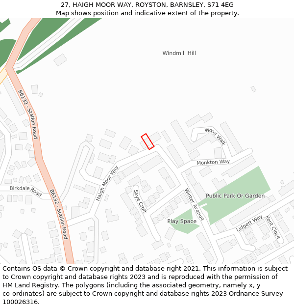 27, HAIGH MOOR WAY, ROYSTON, BARNSLEY, S71 4EG: Location map and indicative extent of plot