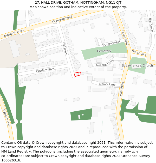 27, HALL DRIVE, GOTHAM, NOTTINGHAM, NG11 0JT: Location map and indicative extent of plot