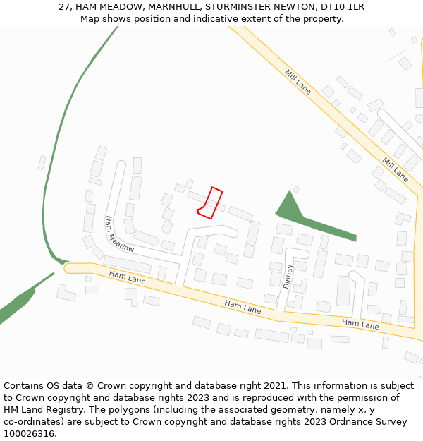 27, HAM MEADOW, MARNHULL, STURMINSTER NEWTON, DT10 1LR: Location map and indicative extent of plot