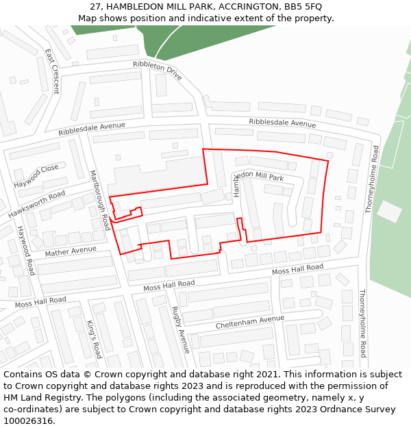 27, HAMBLEDON MILL PARK, ACCRINGTON, BB5 5FQ: Location map and indicative extent of plot