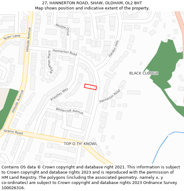 27, HANNERTON ROAD, SHAW, OLDHAM, OL2 8HT: Location map and indicative extent of plot