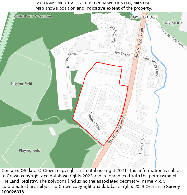 27, HANSOM DRIVE, ATHERTON, MANCHESTER, M46 0SE: Location map and indicative extent of plot
