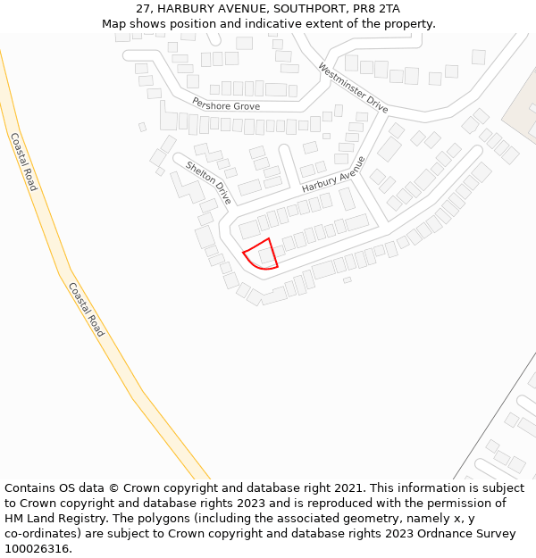 27, HARBURY AVENUE, SOUTHPORT, PR8 2TA: Location map and indicative extent of plot