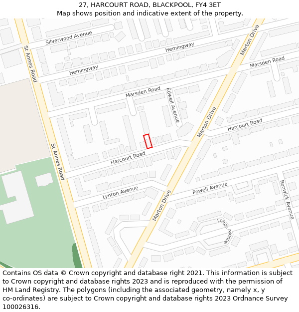 27, HARCOURT ROAD, BLACKPOOL, FY4 3ET: Location map and indicative extent of plot