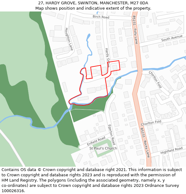 27, HARDY GROVE, SWINTON, MANCHESTER, M27 0DA: Location map and indicative extent of plot