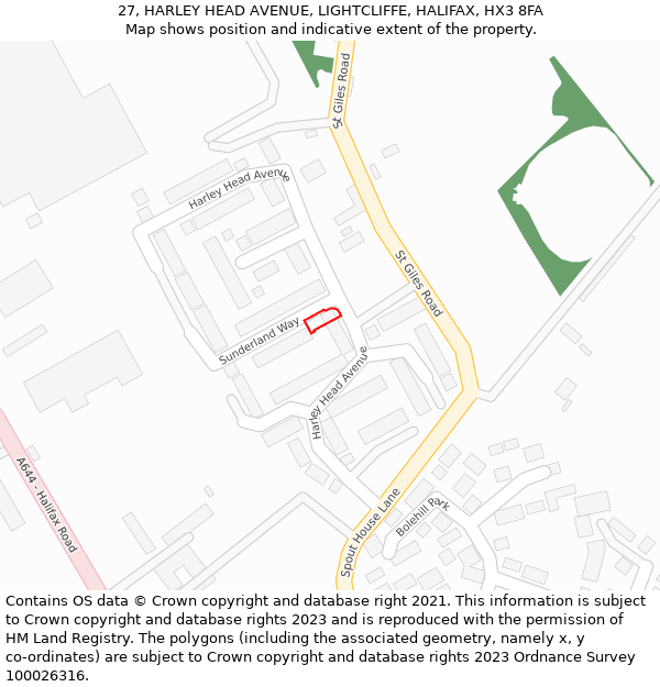 27, HARLEY HEAD AVENUE, LIGHTCLIFFE, HALIFAX, HX3 8FA: Location map and indicative extent of plot