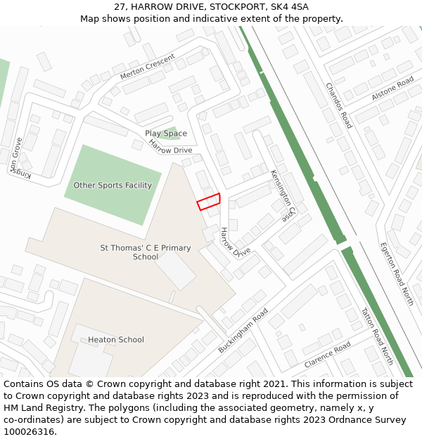 27, HARROW DRIVE, STOCKPORT, SK4 4SA: Location map and indicative extent of plot