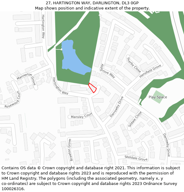 27, HARTINGTON WAY, DARLINGTON, DL3 0GP: Location map and indicative extent of plot