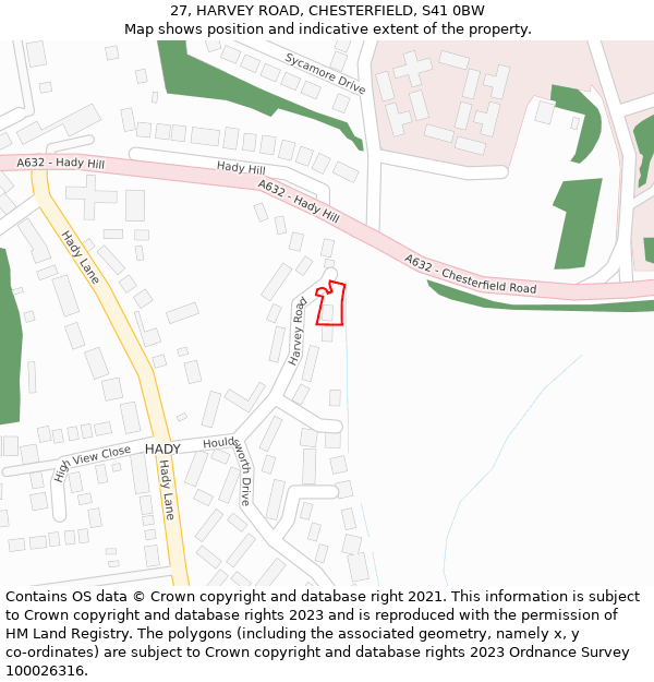 27, HARVEY ROAD, CHESTERFIELD, S41 0BW: Location map and indicative extent of plot