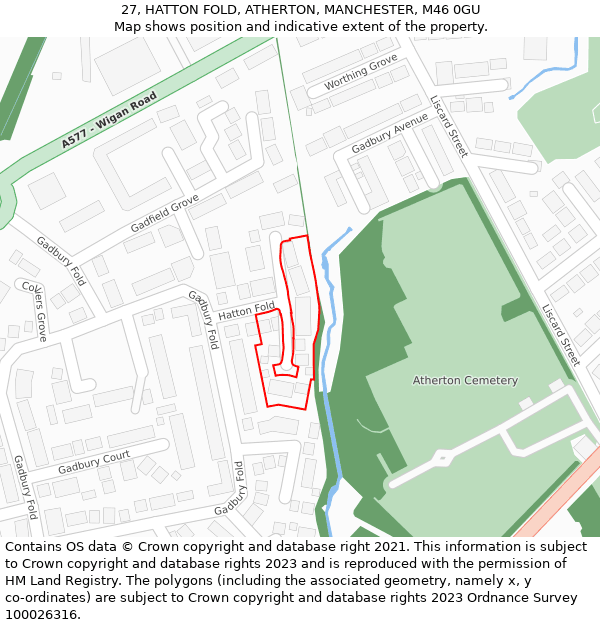 27, HATTON FOLD, ATHERTON, MANCHESTER, M46 0GU: Location map and indicative extent of plot