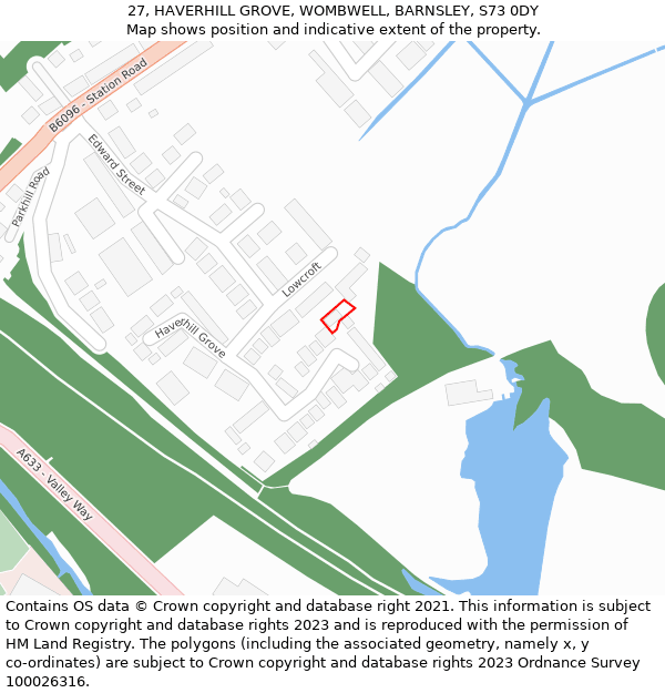 27, HAVERHILL GROVE, WOMBWELL, BARNSLEY, S73 0DY: Location map and indicative extent of plot