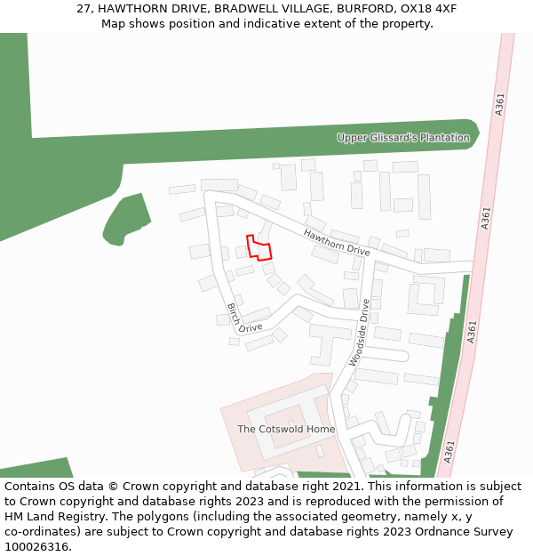 27, HAWTHORN DRIVE, BRADWELL VILLAGE, BURFORD, OX18 4XF: Location map and indicative extent of plot