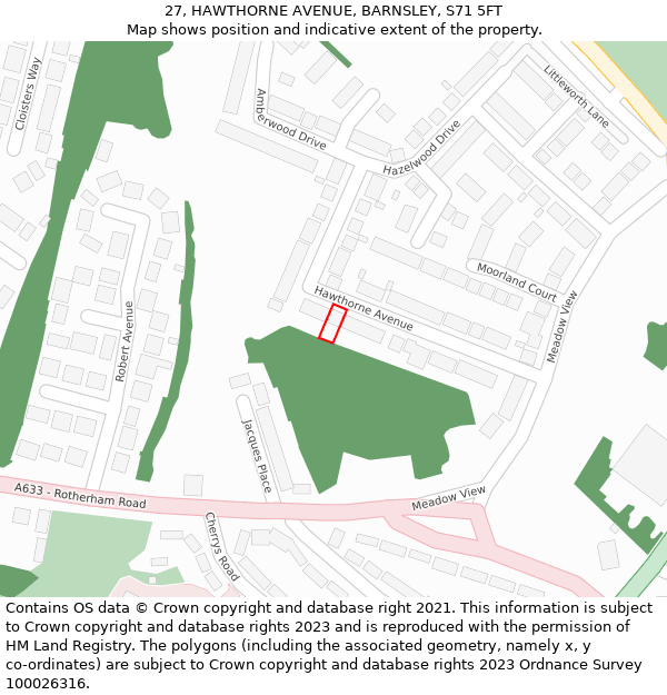 27, HAWTHORNE AVENUE, BARNSLEY, S71 5FT: Location map and indicative extent of plot