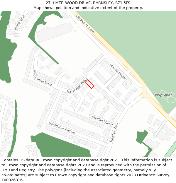 27, HAZELWOOD DRIVE, BARNSLEY, S71 5FS: Location map and indicative extent of plot