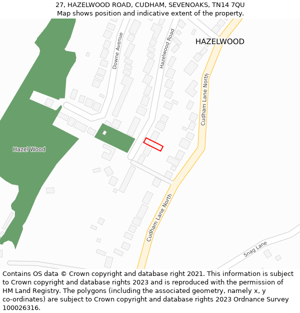 27, HAZELWOOD ROAD, CUDHAM, SEVENOAKS, TN14 7QU: Location map and indicative extent of plot