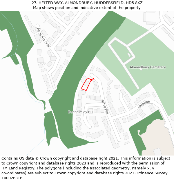 27, HELTED WAY, ALMONDBURY, HUDDERSFIELD, HD5 8XZ: Location map and indicative extent of plot