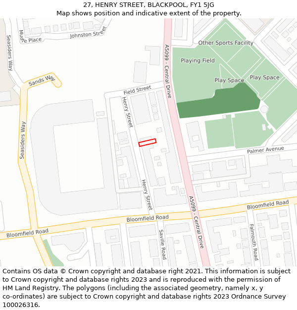 27, HENRY STREET, BLACKPOOL, FY1 5JG: Location map and indicative extent of plot