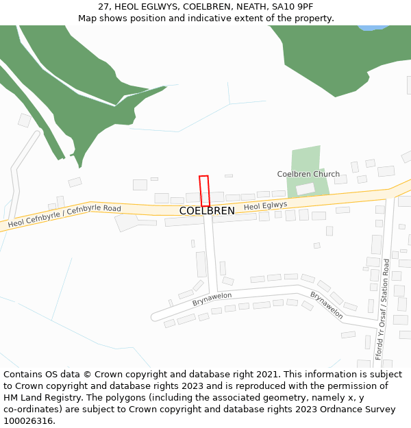 27, HEOL EGLWYS, COELBREN, NEATH, SA10 9PF: Location map and indicative extent of plot