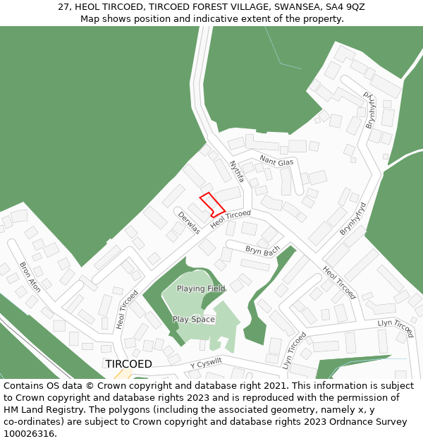 27, HEOL TIRCOED, TIRCOED FOREST VILLAGE, SWANSEA, SA4 9QZ: Location map and indicative extent of plot