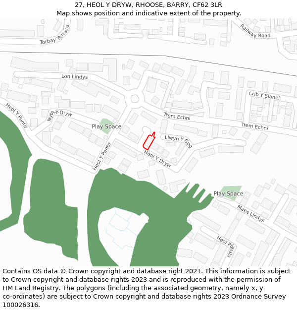 27, HEOL Y DRYW, RHOOSE, BARRY, CF62 3LR: Location map and indicative extent of plot