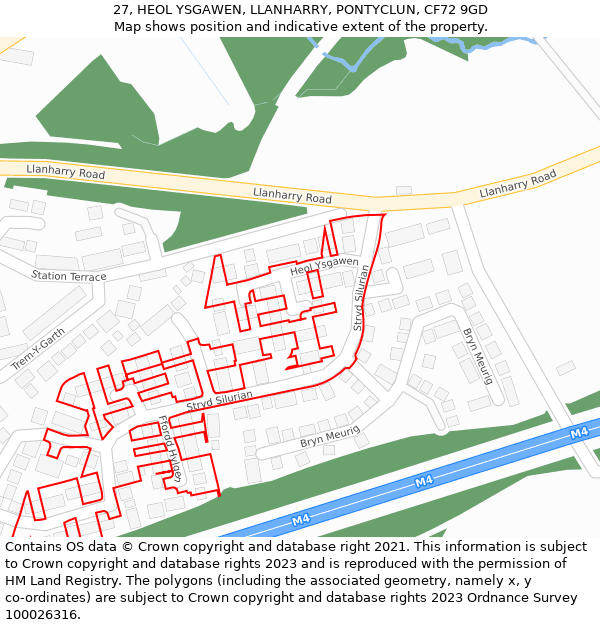 27, HEOL YSGAWEN, LLANHARRY, PONTYCLUN, CF72 9GD: Location map and indicative extent of plot