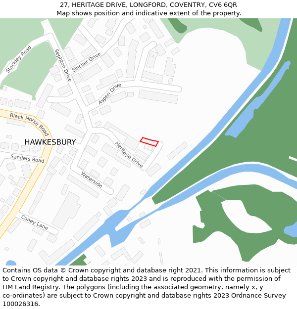 27, HERITAGE DRIVE, LONGFORD, COVENTRY, CV6 6QR: Location map and indicative extent of plot