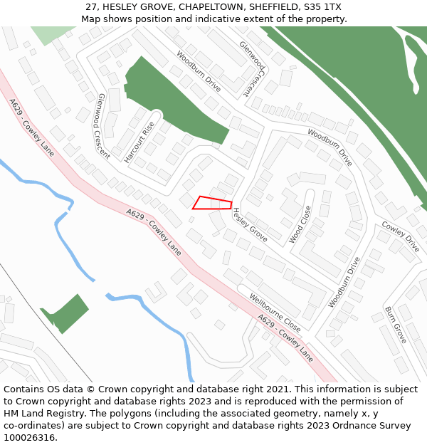 27, HESLEY GROVE, CHAPELTOWN, SHEFFIELD, S35 1TX: Location map and indicative extent of plot