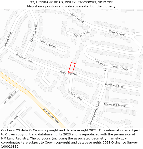 27, HEYSBANK ROAD, DISLEY, STOCKPORT, SK12 2DF: Location map and indicative extent of plot