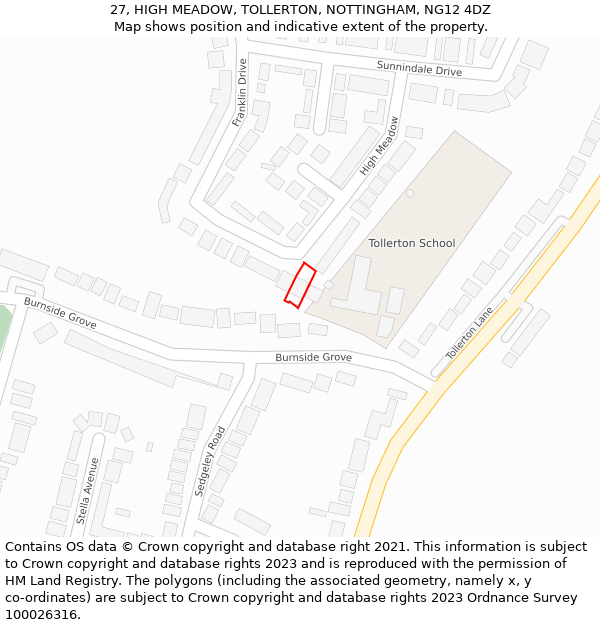 27, HIGH MEADOW, TOLLERTON, NOTTINGHAM, NG12 4DZ: Location map and indicative extent of plot