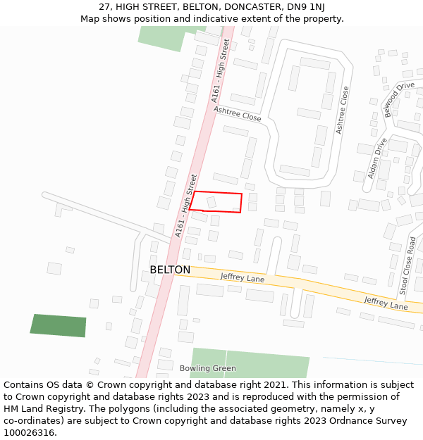 27, HIGH STREET, BELTON, DONCASTER, DN9 1NJ: Location map and indicative extent of plot