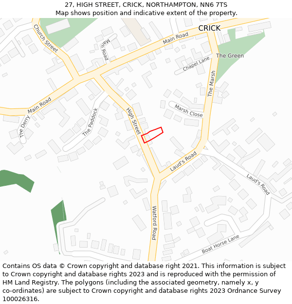 27, HIGH STREET, CRICK, NORTHAMPTON, NN6 7TS: Location map and indicative extent of plot