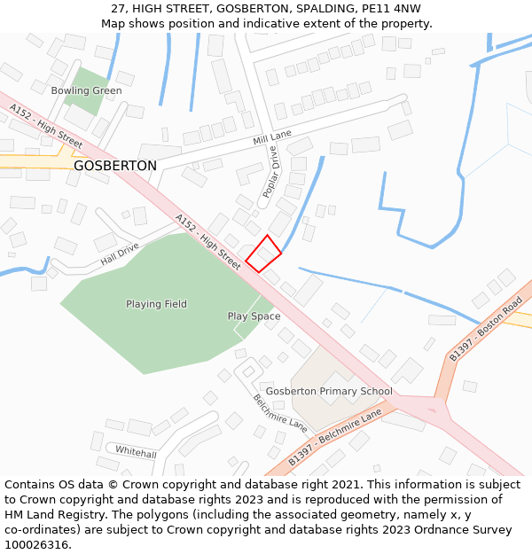 27, HIGH STREET, GOSBERTON, SPALDING, PE11 4NW: Location map and indicative extent of plot